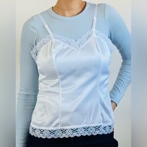 Vintage NEW Silky Lace Ruffle Cami Slip Tank Top Large